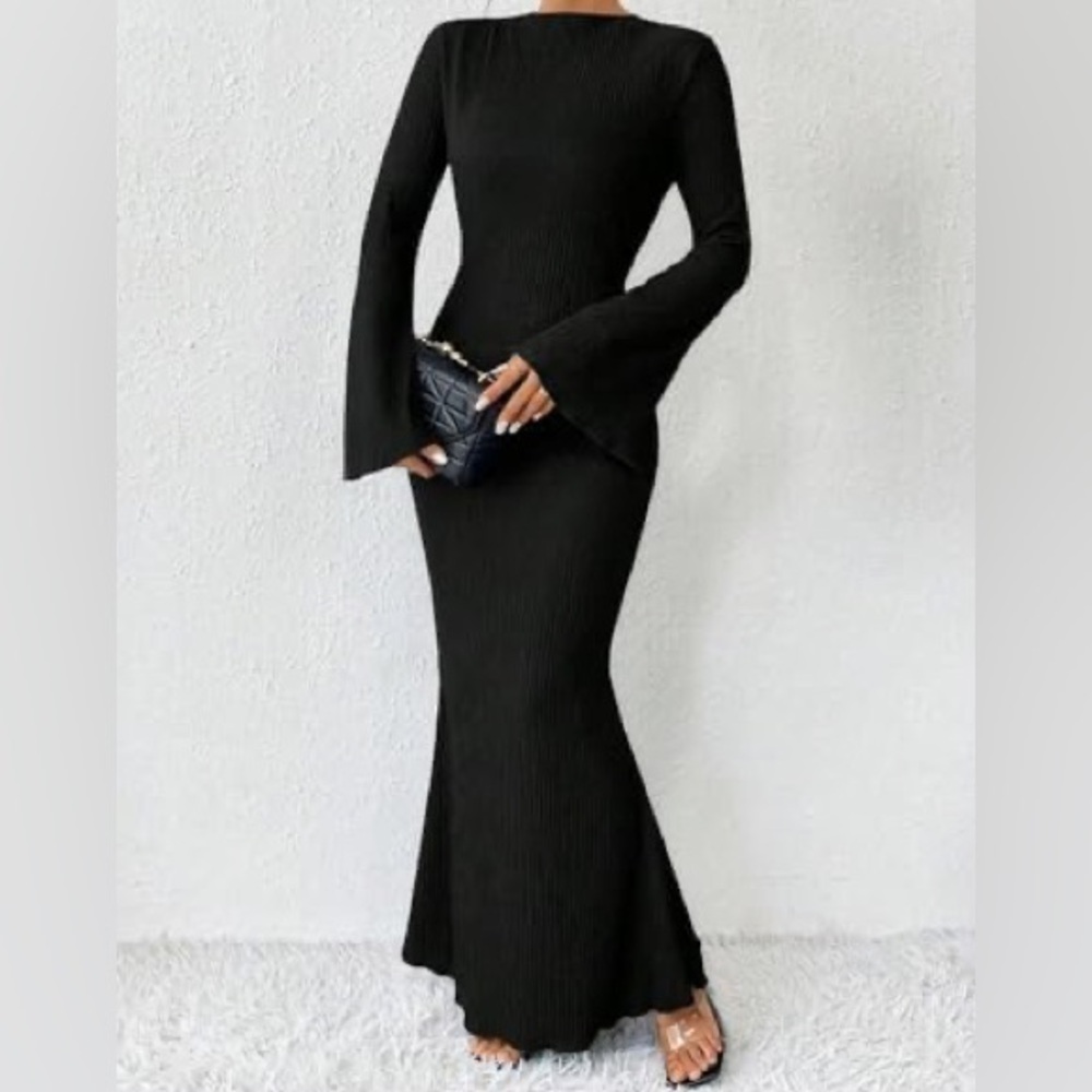 Black Ribbed Mock Neck Bodycon Dress